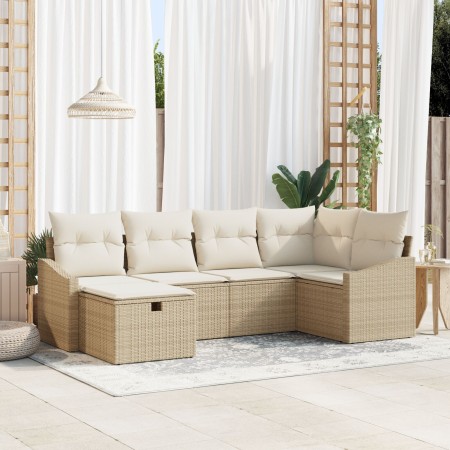 Conjunto de Sofá de Jardín de 6 Piezas con Cojines Beiges de Ratán Sintético by , Outdoor sofas - Ref: Foro24-3360612, Price:...
