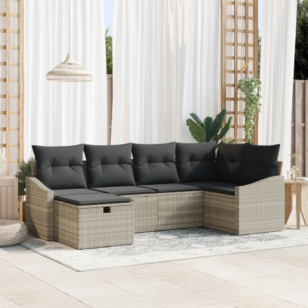 Conjunto de Sofás de Jardín de 6 Piezas con Cojines Gris Claro de Ratán von , Outdoor-Sofas - Ref: Foro24-3360613, Preis: 440...