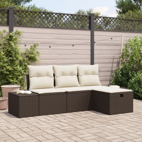 Juego de Sofás de Jardín de 4 Piezas con Cojines Ratán Poliéster Marrón by , Outdoor sofas - Ref: Foro24-3360679, Price: 317,...