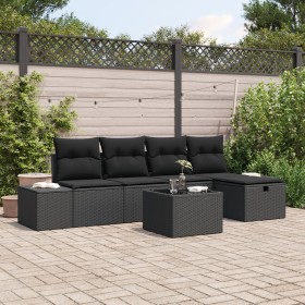 Conjunto de Sofá de Jardín de 6 Piezas con Cojines Negro Poliratán von , Outdoor-Sofas - Ref: Foro24-3360704, Preis: 427,02 €...