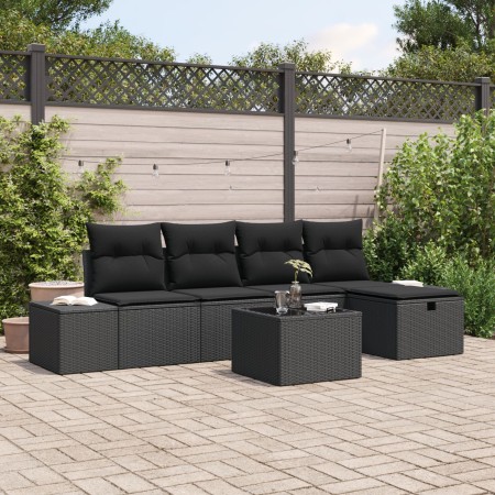 Conjunto de Sofá de Jardín de 6 Piezas con Cojines Negro Poliratán von , Outdoor-Sofas - Ref: Foro24-3360704, Preis: 427,02 €...