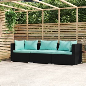 3-seater sofa with black synthetic rattan cushions by vidaXL, Garden sets - Ref: Foro24-317533, Price: 332,53 €, Discount: %