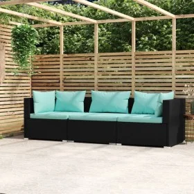 3-Sitzer-Sofa mit schwarzen synthetischen Rattankissen von vidaXL, Gartensets - Ref: Foro24-317533, Preis: 326,98 €, Rabatt: %