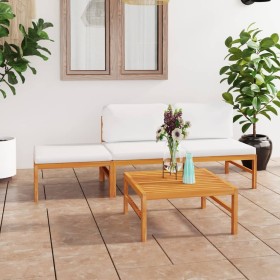Gartenmöbel-Set 4-teilig aus Teakholz und cremefarbenen Kissen von vidaXL, Gartensets - Ref: Foro24-3087248, Preis: 317,10 €,...