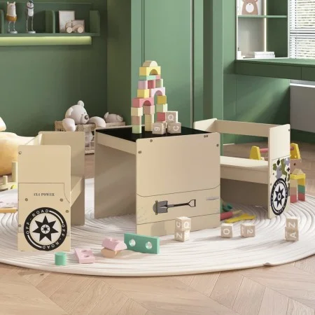 Kinder-Tisch und Stühle 3-teilig, Geländewagen-Design aus MDF. von vidaXL, Möbelsets für Babys und Kleinkinder - Ref: Foro24-...