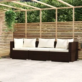 3-Sitzer-Gartensofa mit braunen synthetischen Rattankissen von vidaXL, Gartensets - Ref: Foro24-317500, Preis: 270,22 €, Raba...