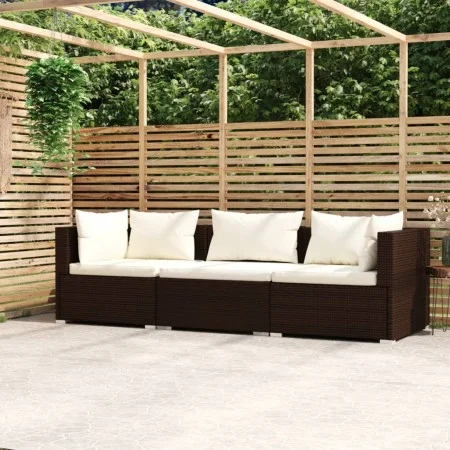 3-seater garden sofa with brown synthetic rattan cushions by vidaXL, Garden sets - Ref: Foro24-317500, Price: 270,22 €, Disco...