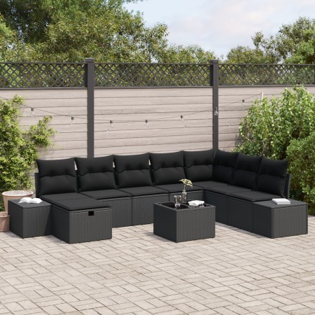 Juego de Sofá de Jardín de 9 Piezas con Cojines en Ratán Negro by , Outdoor sofas - Ref: Foro24-3360774, Price: 595,16 €, Dis...