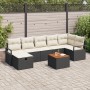 Set de Sofá de Jardín de 8 Piezas con Cojines Negro Ratán, Sofá de Jardín de 2 Plazas con Almacenamiento y Cojines Negro Ratá...