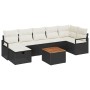 Set de Sofá de Jardín de 8 Piezas con Cojines Negro Ratán, Sofá de Jardín de 2 Plazas con Almacenamiento y Cojines Negro Ratá...