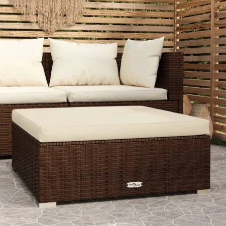 Reposapiés de jardín y cojín ratán sintético marrón 70x70x30cm by vidaXL, Modular outdoor sofas - Ref: Foro24-317503, Price: ...