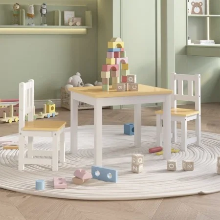 Kinder-Tisch und Stuhl-Set, 3-teilig, aus weißem und beigem MDF. von vidaXL, Möbelsets für Babys und Kleinkinder - Ref: Foro2...