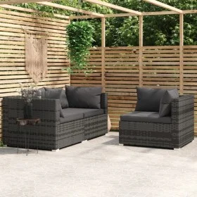 Set de muebles de jardín 3 pzas y cojines ratán sintético gris by vidaXL, Modular outdoor sofas - Ref: Foro24-317516, Price: ...
