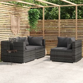 Set de muebles de jardín 3 pzas y cojines ratán sintético gris von vidaXL, Modulare Sofas für den Außenbereich - Ref: Foro24-...