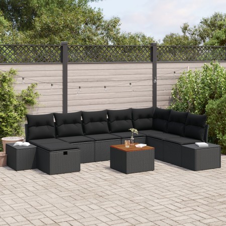 Conjunto de sofá de jardín de 9 piezas con cojines de ratán polirráneo negro by , Outdoor sofas - Ref: Foro24-3360943, Price:...