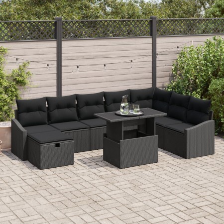 Juego de Sofá de Jardín de 9 Piezas con Cojines Negro Ratán Textil von , Outdoor-Sofas - Ref: Foro24-3361192, Preis: 623,03 €...