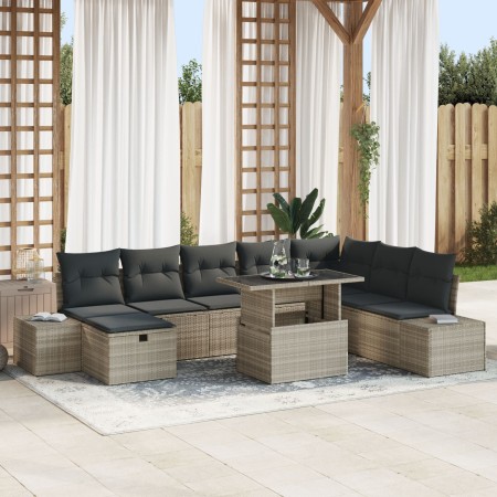 Juego de Sofá de Jardín de 9 Piezas con Cojines de Poliratán Gris Claro by , Outdoor sofas - Ref: Foro24-3361231, Price: 696,...