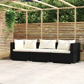 3-Sitzer-Sofa mit schwarzen synthetischen Rattan-Kissen von vidaXL, Gartensets - Ref: Foro24-317489, Preis: 296,40 €, Rabatt: %