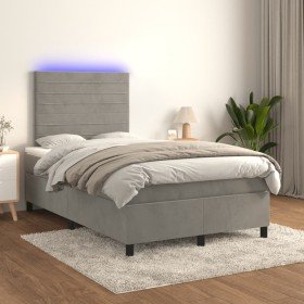 Cama box spring colchón y LED terciopelo gris claro 120x200 cm Cama box spring colchón y LED terciopelo gris claro 120x200 cm