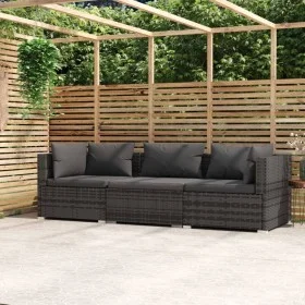 3-seater garden sofa with grey synthetic rattan cushions by vidaXL, Garden sets - Ref: Foro24-317511, Price: 337,78 €, Discou...