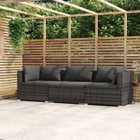 3-seater garden sofa with grey synthetic rattan cushions by vidaXL, Garden sets - Ref: Foro24-317511, Price: 337,78 €, Discou...