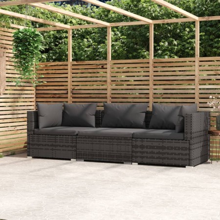 3-sitziges Gartensofa mit grauen synthetischen Rattankissen von vidaXL, Gartensets - Ref: Foro24-317511, Preis: 344,52 €, Rab...