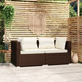 Sofá de 2 plazas con cojines ratán sintético marrón by vidaXL, Garden sets - Ref: Foro24-317498, Price: 184,08 €, Discount: %