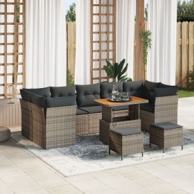 Conjunto de sofá de jardín de 10 piezas con cojines gris de ratán sintético y acacia by , Outdoor sofas - Ref: Foro24-3361473...