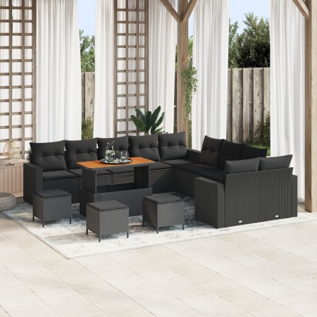 Conjunto de Sofá de Jardín de 14 Piezas con Cojines Negro, Conjunto de Comedor de Jardín de 4 Piezas con Cojines Negro de , S...