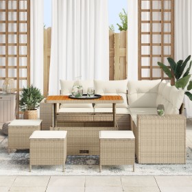 Sofá de Jardín de 8 Piezas con Cojines Beige