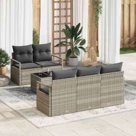 Conjunto de sofá de jardín 6 pcs Gris claro 55 x 55 x 37 cm