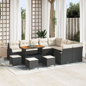 Conjunto de Sofá de Jardín de 12 Piezas con Cojines Negro de Poliratán y Acacia de , Sofás de exterior - Ref: Foro24-3362430,...