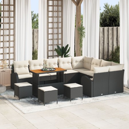 Conjunto de Sofá de Jardín de 12 Piezas con Cojines Negro de Poliratán y Acacia by , Outdoor sofas - Ref: Foro24-3362430, Pri...