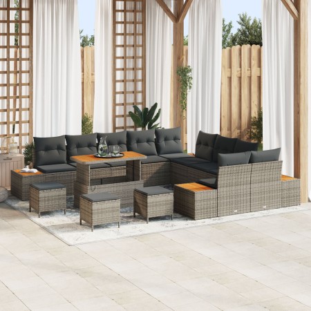 Set de Sofá de Jardín de 13 Piezas con Cojines Gris Poliratán, Set de Comedor de Jardín de 3 Piezas con Cojines Gris Poliratá...