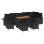 Conjunto Sofás Jardín 9 Piezas con Cojines Ratán Negro Acacia, Conjunto Comedor Jardín 3 Piezas con Cojines Ratán Negro Acaci...