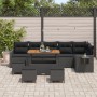 Conjunto Sofás Jardín 9 Piezas con Cojines Ratán Negro Acacia, Conjunto Comedor Jardín 3 Piezas con Cojines Ratán Negro Acaci...