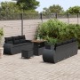 Sofá de jardín de 10 piezas con cojines de poliratán negro, Comedor de jardín de 3 piezas con cojines de poliratán negro by ,...