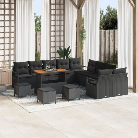 Juego de Sofá de Jardín de 13 Piezas con Cojines de Ratan Sintético Negro y Acacia by , Outdoor sofas - Ref: Foro24-3364524, ...