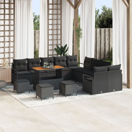 Juego de Sofá de Jardín de 13 Piezas con Cojines de Ratan Sintético Negro y Acacia by , Outdoor sofas - Ref: Foro24-3364524, ...