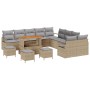 Conjunto de sofá de jardín de 13 piezas de con cojines en color beige de ratán poliéster y acacia | Foro24.es | Tu tienda online para hogar, jardín y más Foro24.es