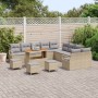 Conjunto de sofá de jardín de 13 piezas de con cojines en color beige de ratán poliéster y acacia | Foro24.es | Tu tienda online para hogar, jardín y más Foro24.es