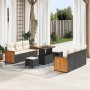 Sofás de Jardín  de 9 piezas con Cojines Negro Ratán PE Acacia, Comedor de Jardín  de 3 piezas con Cojines Negro Ratán PE Acacia | Foro24.es | Tu tienda online para hogar, jardín y más Foro24.es