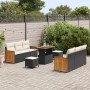 Sofás de Jardín  de 9 piezas con Cojines Negro Ratán PE Acacia, Comedor de Jardín  de 3 piezas con Cojines Negro Ratán PE Acacia | Foro24.es | Tu tienda online para hogar, jardín y más Foro24.es