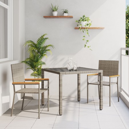 Set de Comedor de Jardín  de 3 Piezas Gris Poliratán, Sillas de Jardín apilables  con Cojines 2 pcs Gris Poliratán | Foro24.es | Tu tienda online para hogar, jardín y más Foro24.es