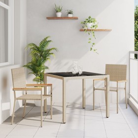 Juego de Comedor de Jardín 3 Piezas Beige Poliratán, Sillas de Jardín Apilables con Cojines 2 pcs Beige Poliratán de , Sillas...