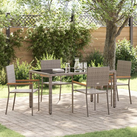 Conjunto de Comedor de Jardín  de 5 Piezas Gris Poliratán, Sillas de Jardín Plegables  con Cojines 2 piezas Gris Poliratán | Foro24.es | Tu tienda online para hogar, jardín y más Foro24.es