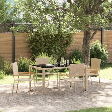 Juego de Comedor de Jardín de 5 Piezas Beige Ratán Poli, Sillas de Jardín apilables  con cojines 2 pcs Beige Ratán Poli | Foro24.es | Tu tienda online para hogar, jardín y más Foro24.es