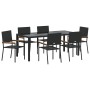 Juego de Comedor de Jardín de 7 Piezas Negro Poliratán, Sillas de Jardín apilables con Cojines - Set de 2 en Negro Poliratán ...