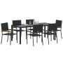 Juego de Comedor de Jardín de 7 Piezas Negro Poliratán, Sillas de Jardín apilables con Cojines - Set de 2 en Negro Poliratán ...