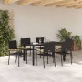 Juego de Comedor de Jardín de 7 Piezas Negro Poliratán, Sillas de Jardín apilables con Cojines - Set de 2 en Negro Poliratán ...